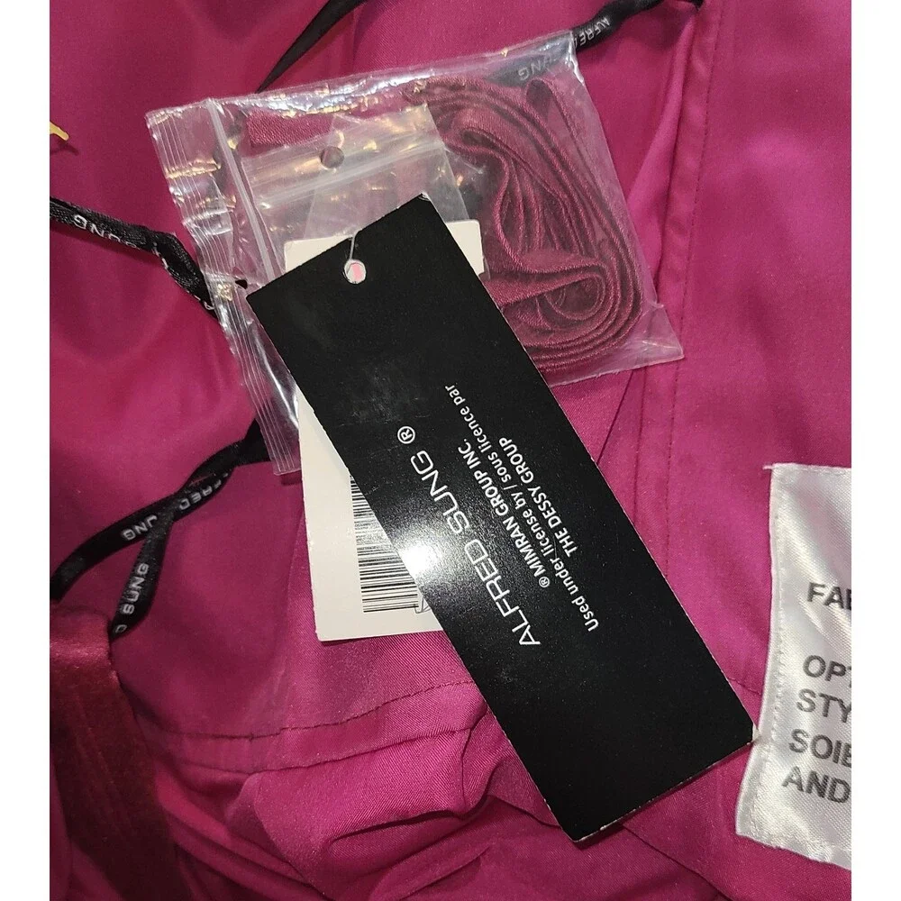 Alfred Sung NWT Watermelon Pink Dupioni Silk Strapless Dress Size 8 - Picture 6 of 8